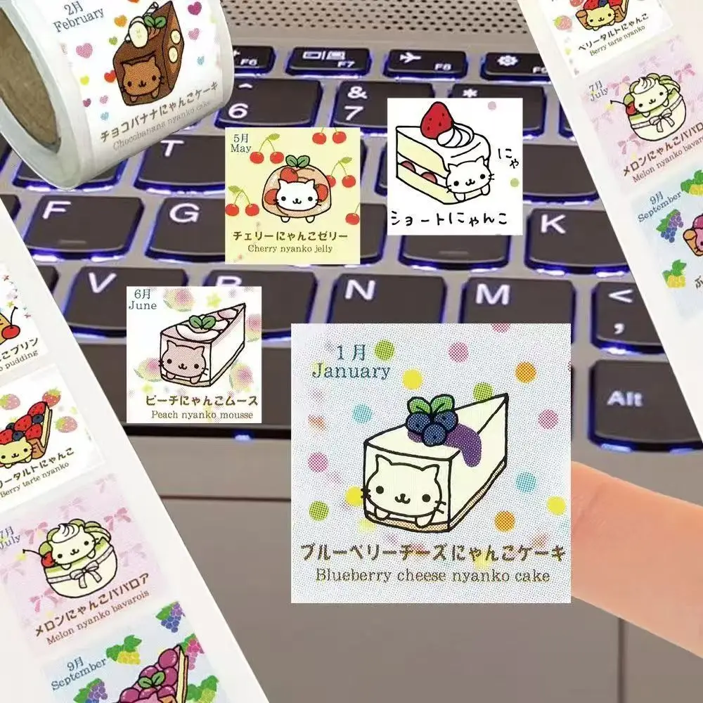 500 Uds Dim Sum Cat mensual pastel pequeño Avatar rollo pegatinas decoración pegatinas DIY, adecuado para bolsas de regalo, sellos de sobres