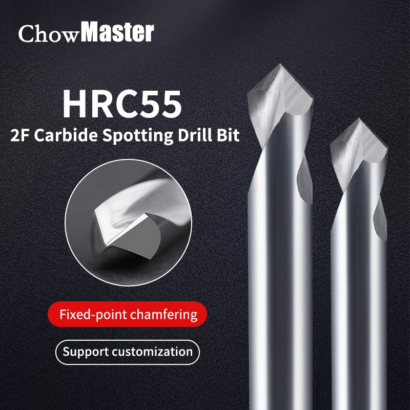 

Chowmaster HRC55 Uncoated Carbide Spotting Drill Bit 2 Flute 3-20mm Shank Solid Tungsten Steel Center Drilling Cutter for Al