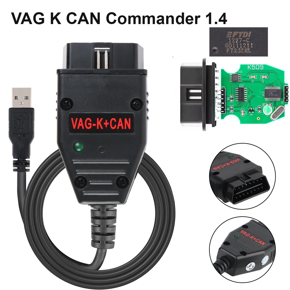 With FT232RL PIC18F25K80 Chip cable OBD2 Diagnostic Tools VAG K+CAN OBDII Scanner Commander 1.4 for VW/AUDI Car Accessories