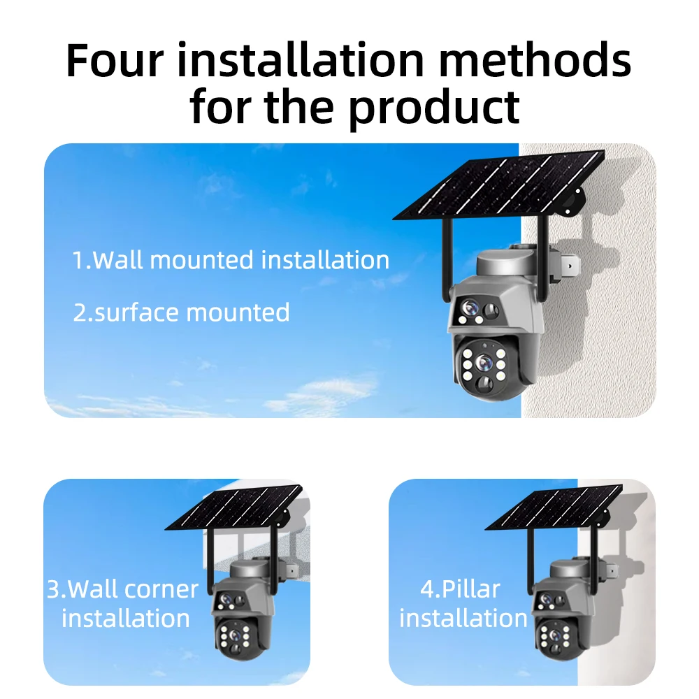 8MP 4K ソーラーカメラ 4G SIM カード屋外デュアルレンズスクリーン WiFi 監視 PTZ バッテリー CCTV カメラ人間検出自動追跡