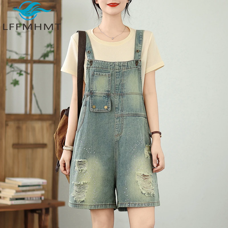 

6748 Women's Ripped Hole Vintage Shorts Summer New Arrival Chic Design Hot Stamping Slim Fit Good Quality Half Length Pants