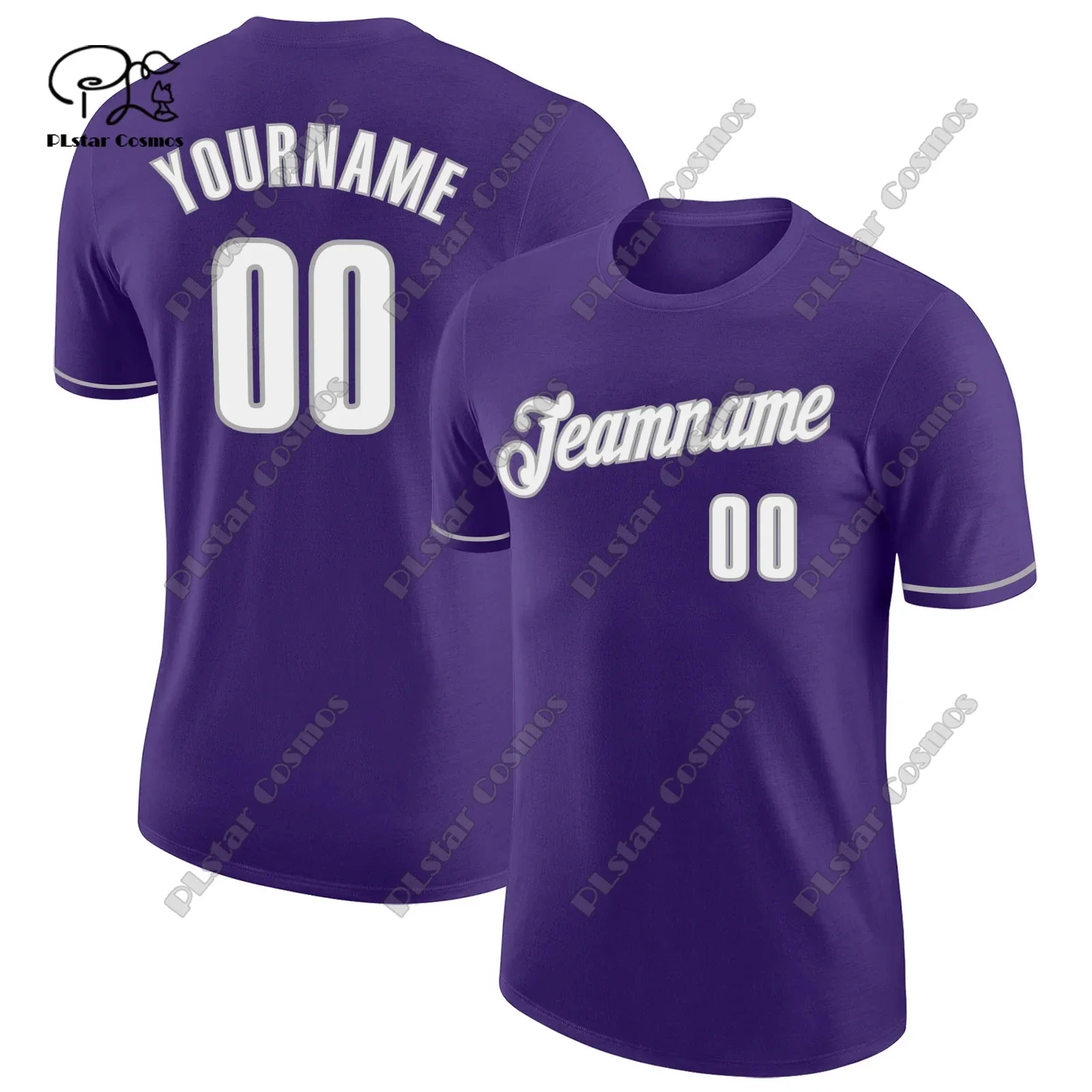3D printed custom name team uniform colorful purple polyester authentic T-shirt summer tops simple round neck T-shirt