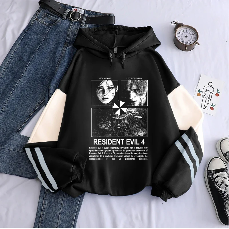 

Толстовки с принтом Resident Evil, винтажные модные толстовки Y2k, мужская одежда, повседневные флисовые топы с длинными рукавами и капюшоном