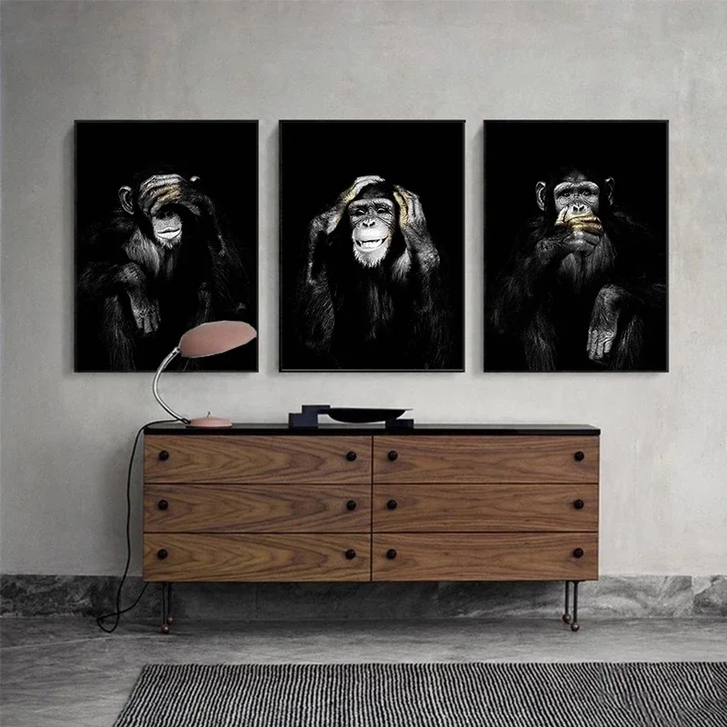 1PCS frameless Canvas paintingAnimal Poster Large Size Posters Canvas Painting Wall Art Dark 3 Funny Monkey Posters and Prints f