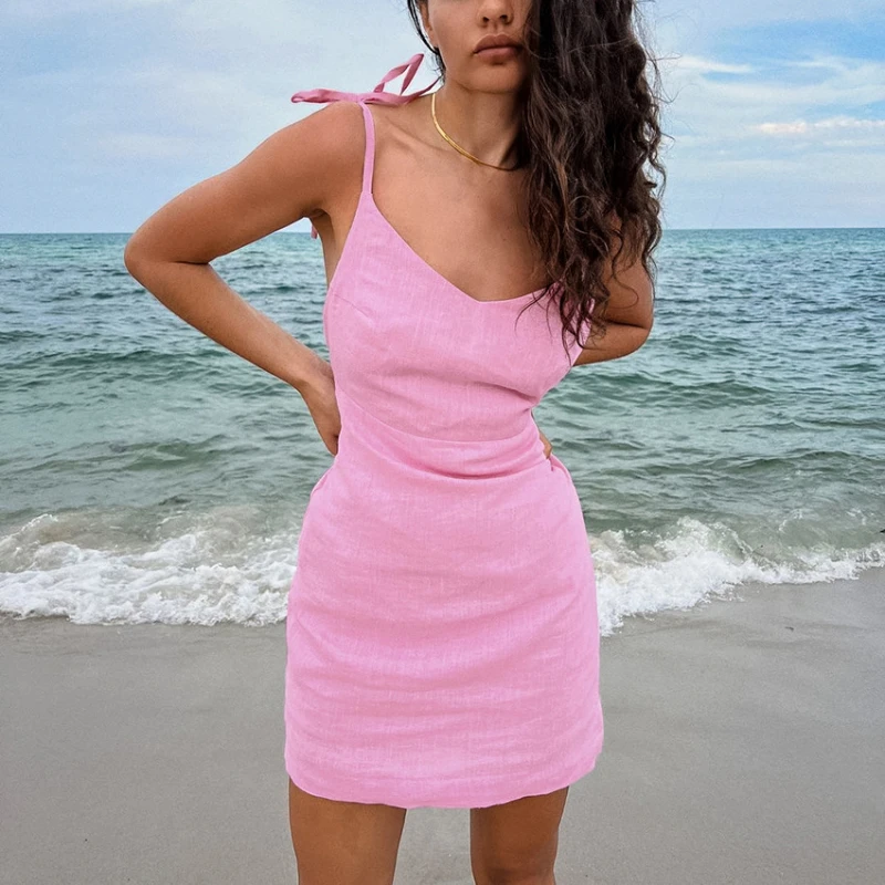 Summer Dress Women2024 Mini Vestidos Sexys Atrevidos Vestido Rosa Cotton Short Dresses Pink Midi Vintage Sexual Strapless Beach