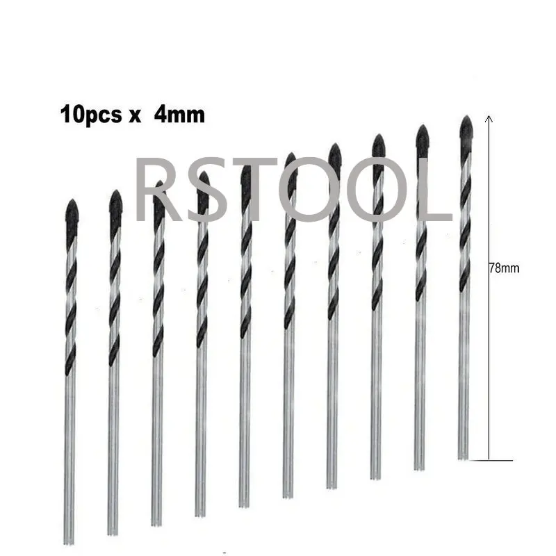Twist Drill Bit Bits 10pcs Carbide Tipped Cutter, for Ceramic, Terracotta, Tile, Cement, Concrete, Plastic, Cinderblock, Wood,