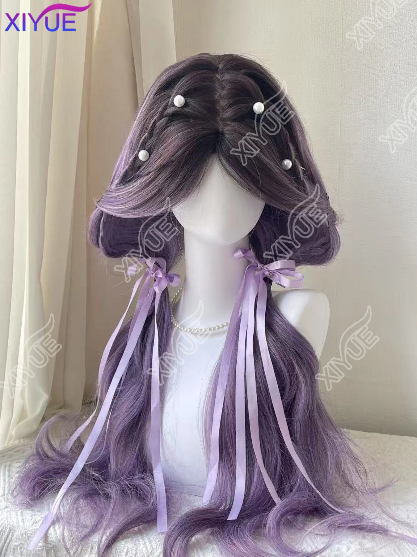 

XIYUE длинные вьющиеся волосы градиент фиолетовый парики для косплея термостойкие синтетические парики средняя часть натуральные парики Лолиты для женщин
