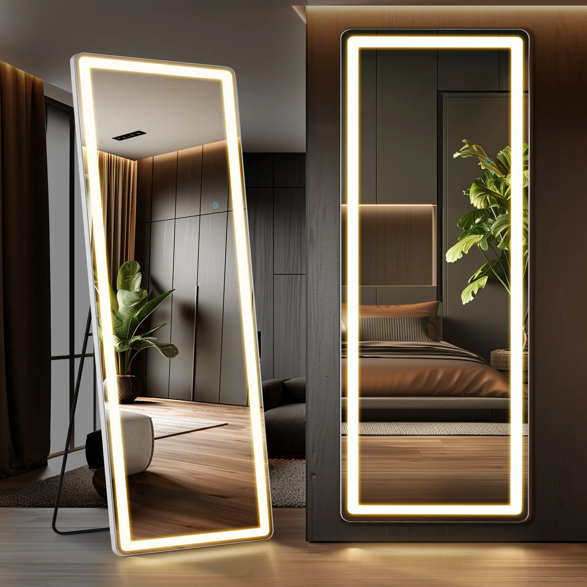 Factory Direct 2026 MCQ Arched/Rectangular LED Full Length Mirror, Full Body Floor Mirror Standing Hanging or Leaning Wall