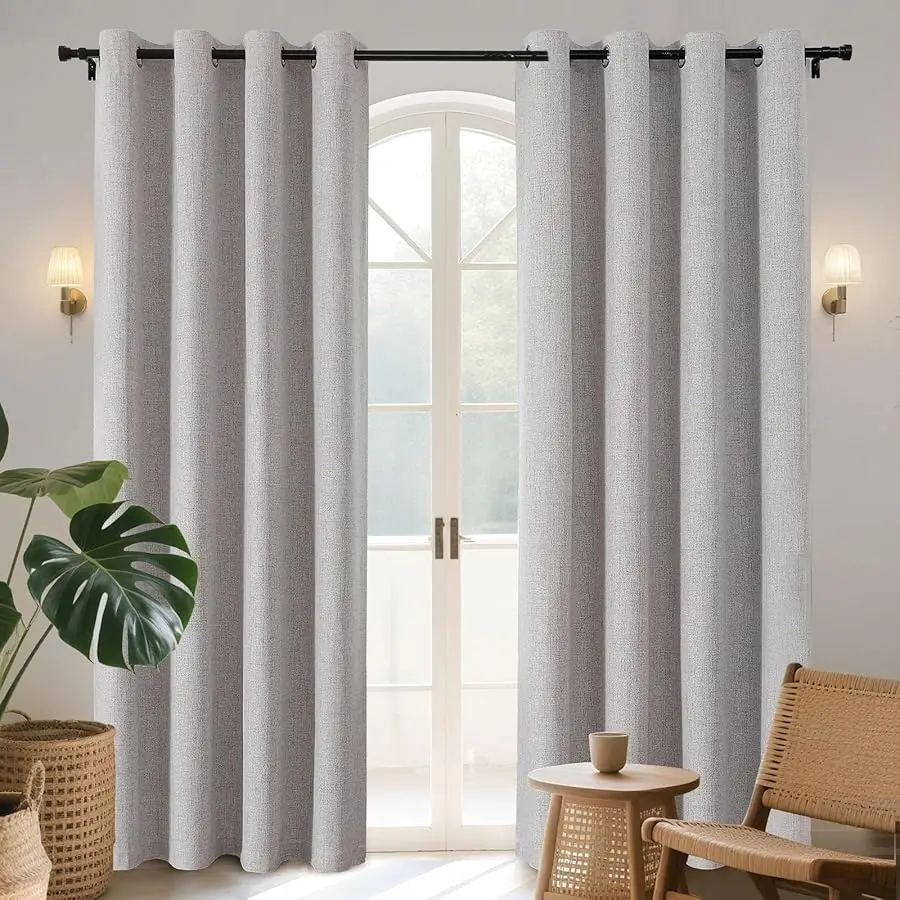 

100% Blackout Curtains for Bedroom 84 Inch Long, Linen Black Out Curtains 2 Panels Set With Grommet for Li ing Room Window, Ther
