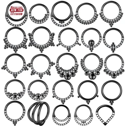 F136 Titanium Piercing Black Septum Ring Hinged Segment Cartilage Ear Piercing Labret Zircon Nose Ring Daith Hoop Earring Women