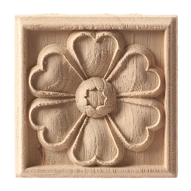 Wood Carved Decal Stripe Corner Appliques Long Hollow Flower Frame Furniture Decor Home Woodcarving Figurines Craft