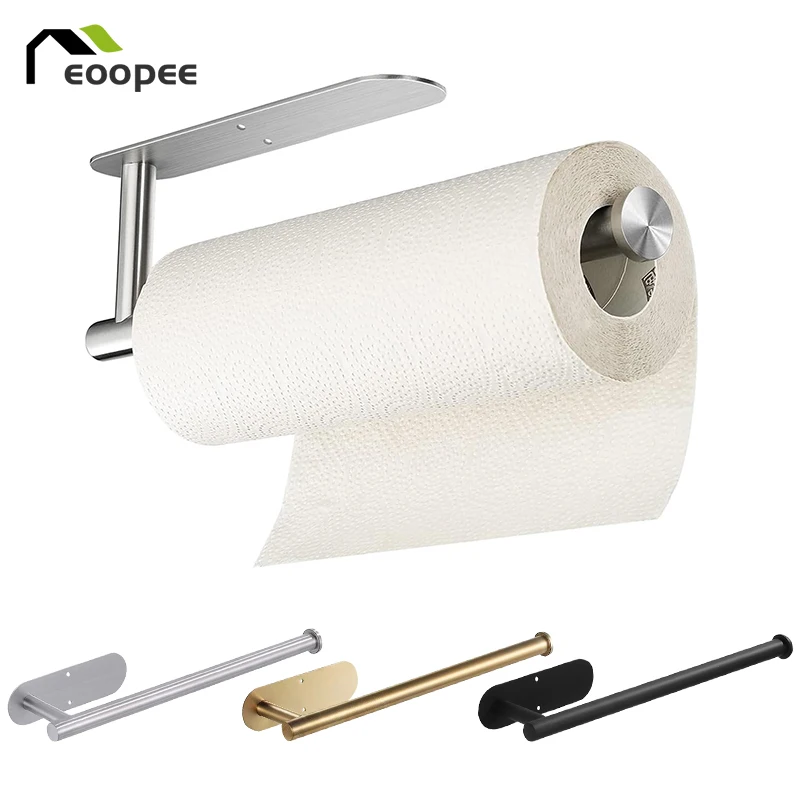 Stainless Steel Paper Towel Holder Under Cabinet Adhesive Toilet Roll Paper Holder Lengthen Tissue Hanger For Kitchen Bathroom