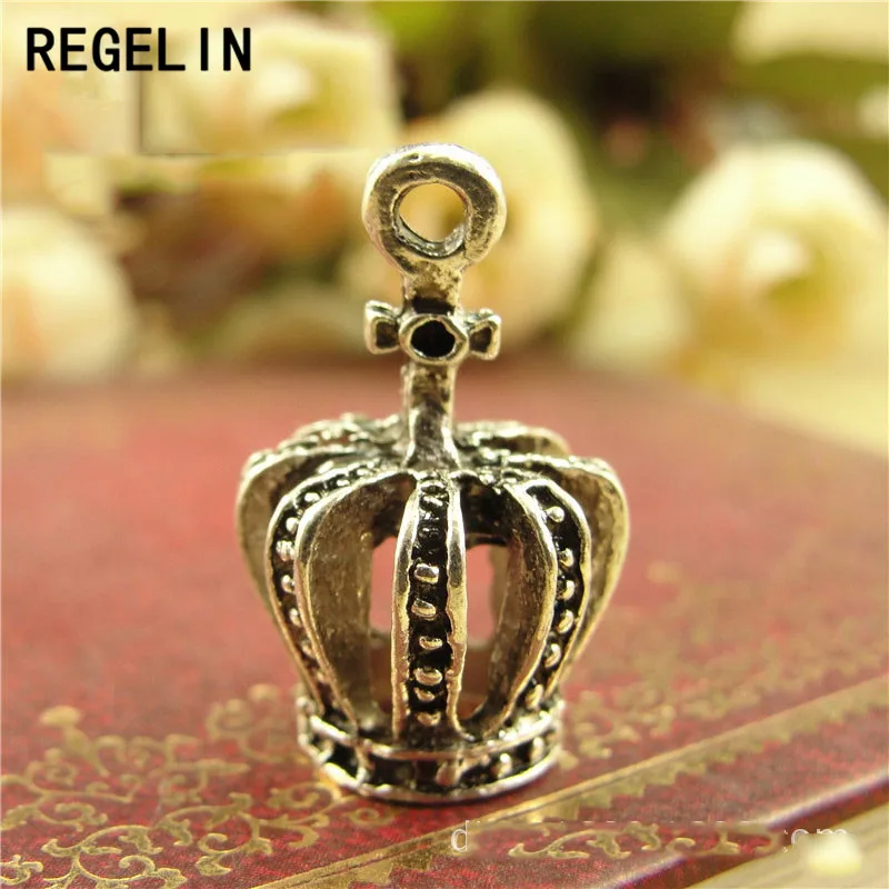 REGELIN 10 Pcs Antique Bronze 3D Crown Charm Pendant Jewelry Findings Handmade Charms Pendants Jewelry Findings 20x13x11mm
