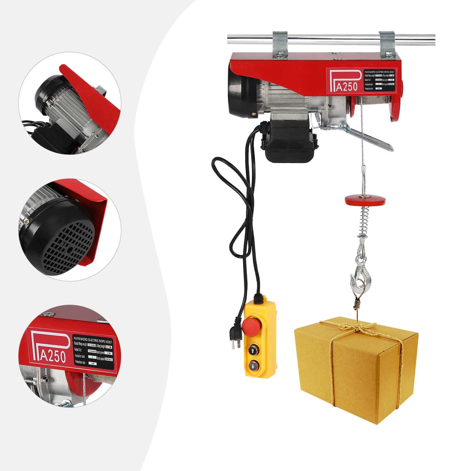 Wciągarka elektryczna o dużej mocy, pojedynczy sznur 275 funtów, podwójny sznur 551 funtów, konstrukcja ze stali węglowej, bezpieczny hak antyprzeciążeniowy