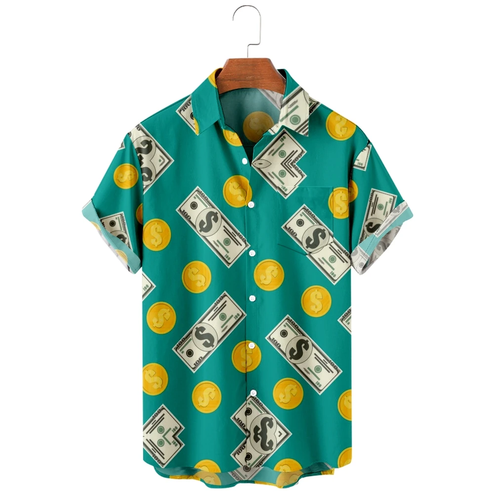 

2022 new men's casual breathable short sleeve top fashion Lapel men's shirt Hawaii with beach gold