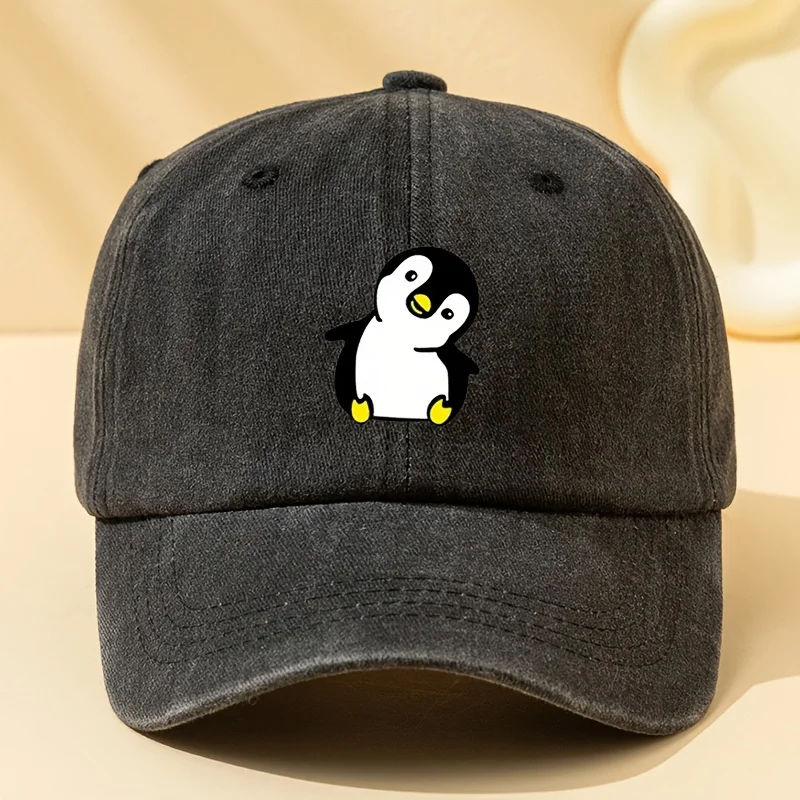 Retro-Baseballkappe mit gewaschenem Pinguin-Cartoon-Aufdruck, geeignet für Männer und Frauen, geeignet für Abenteuercamping und Partys