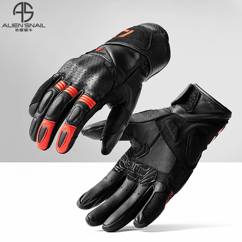 

Alien Snail ，Sheepskin Riding Gloves Breathable, Anti-drop, Non-slip and Wear-resistant Touch Screen Full Finger Retro Gloves T5