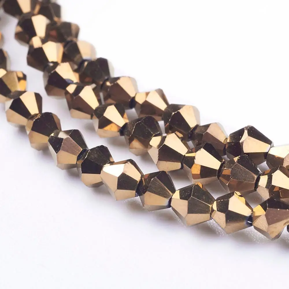 Electroplate Glass Beads Strands Full Plated Faceted Bicone Dark Goldenrod 3.5~3.8x3mm Hole: 1mm 107~110pcs/strand 32.5~34cm