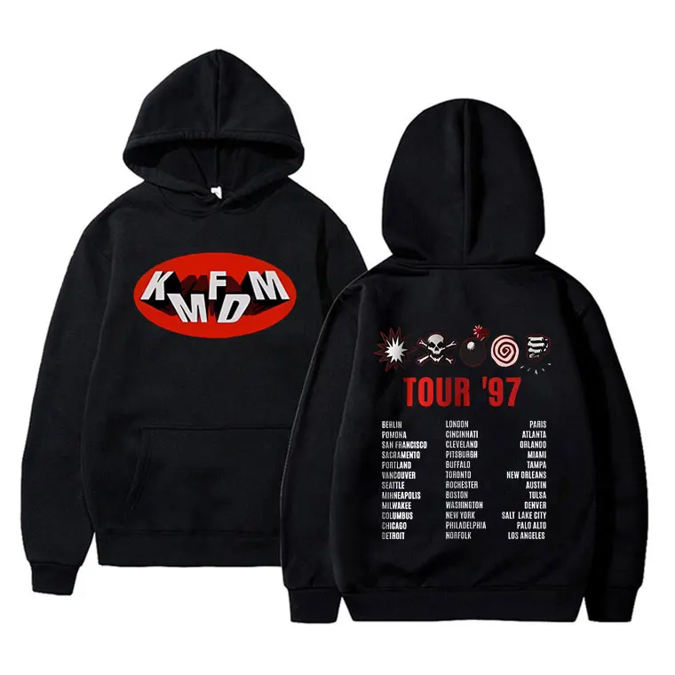 

Rock Band Kmfdm Tour 97 Graphic Print Hoodie Male Casual Fleece Cotton Pullover Men Women Vintage Gothic Punk Hooded Sweatshirt