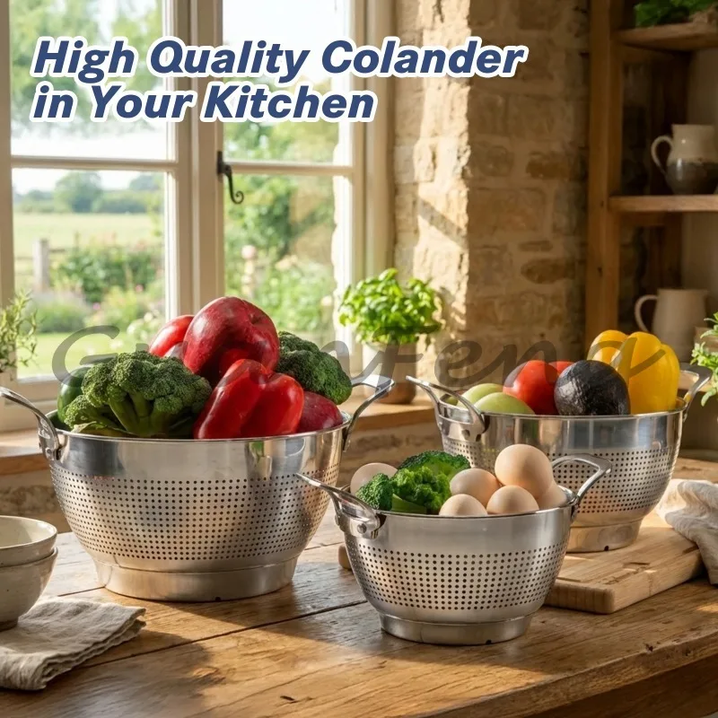 Stainless‑Steel Dense Mesh Strainer Basket, Kitchen Sieve Colander for Flour Pasta Vegetable Drain‑Wash