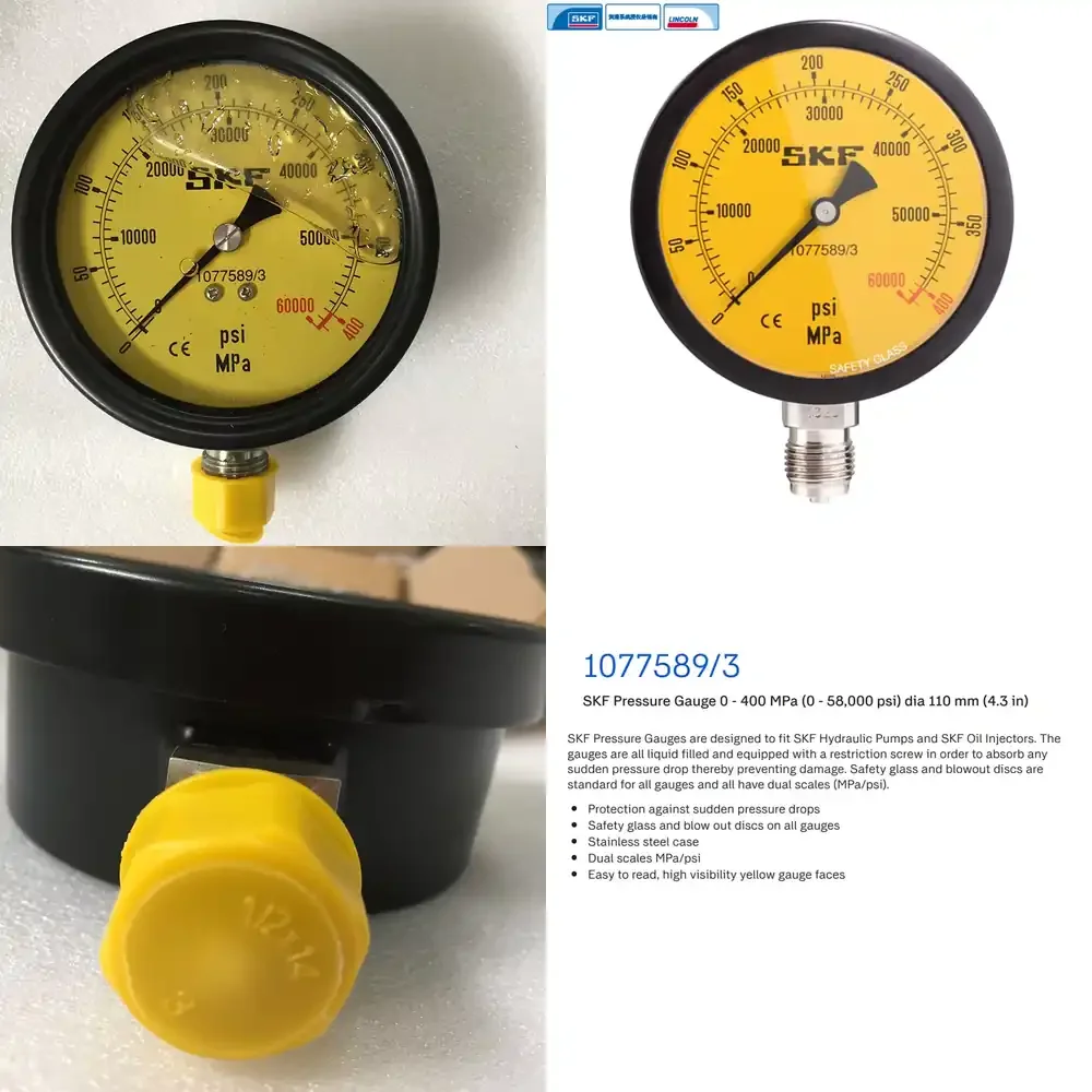 

SKF 1077589/3 Pressure Gauges Hydraulic Tools for Mounting and Dismounting for Oil Injectors 0 - 400 MPa (0 - 58,000 Psi)