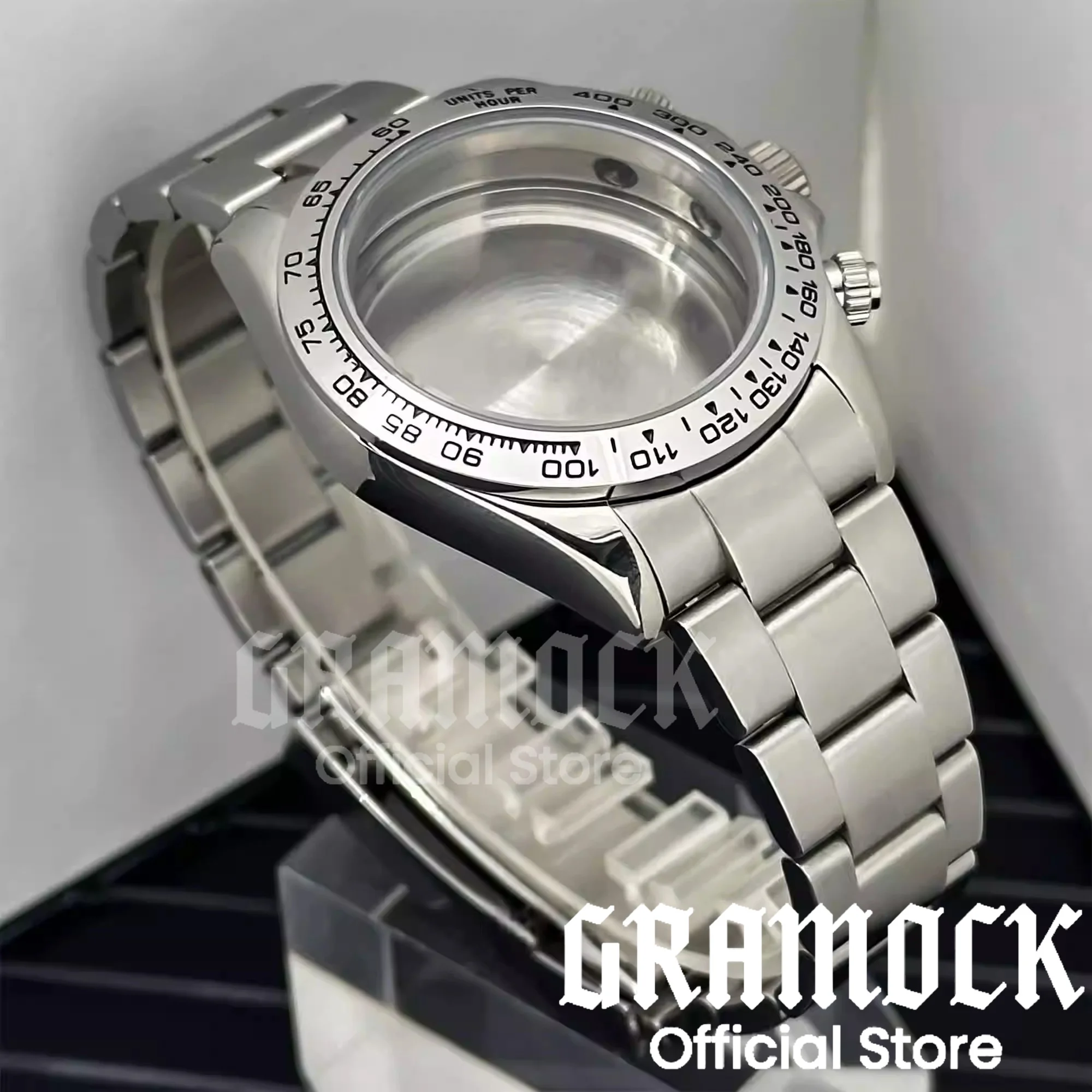 GRAMOCK 39 mm Herren-Taucheruhrengehäuse VK63, poliert, Saphirglas, GMT-Keramiklünette, superleuchtende Passform, VK63, VK64-Uhrwerk