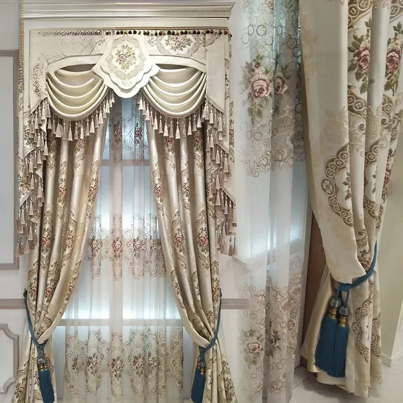 Luxury European Style Embossed Jacquard Curtains for Living Room Bedroom Blackout Curtains Custom Window Screens