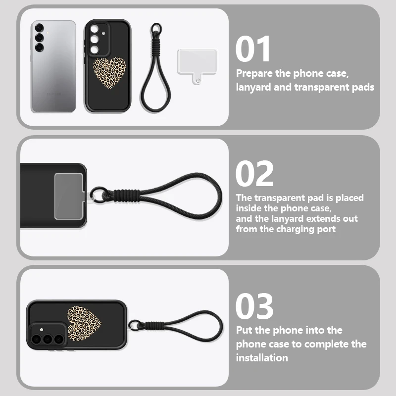 S25 Edge Case Luipaardprint Hart Lanyard Case Voor Samsung S24 Ultra S23 S22 S21 FE A17 A54 A15 A35 A55 A16 A26 A36 A56 5G Funda