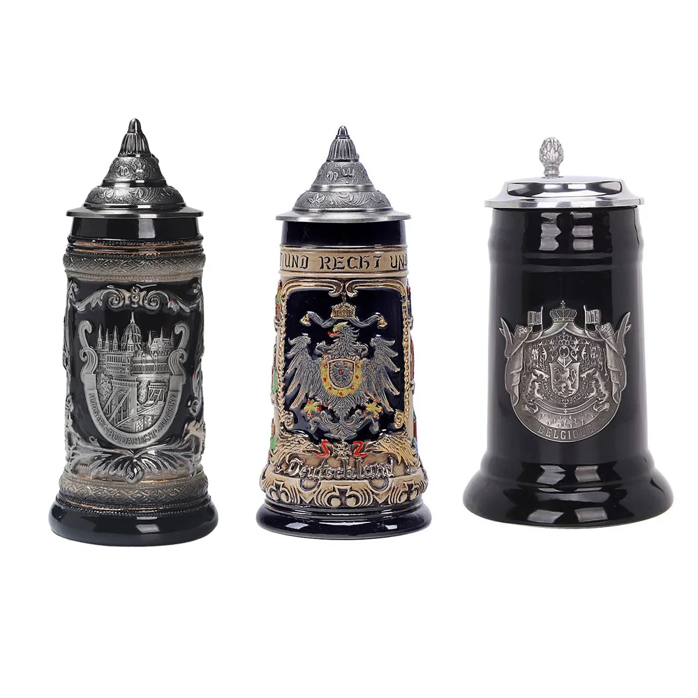 

Керамическая пивная кружка с металлической крышкой, немецкий географический знак, гравированная пивная кружка, чашка-танка для мужчин, креативные подарки для папы