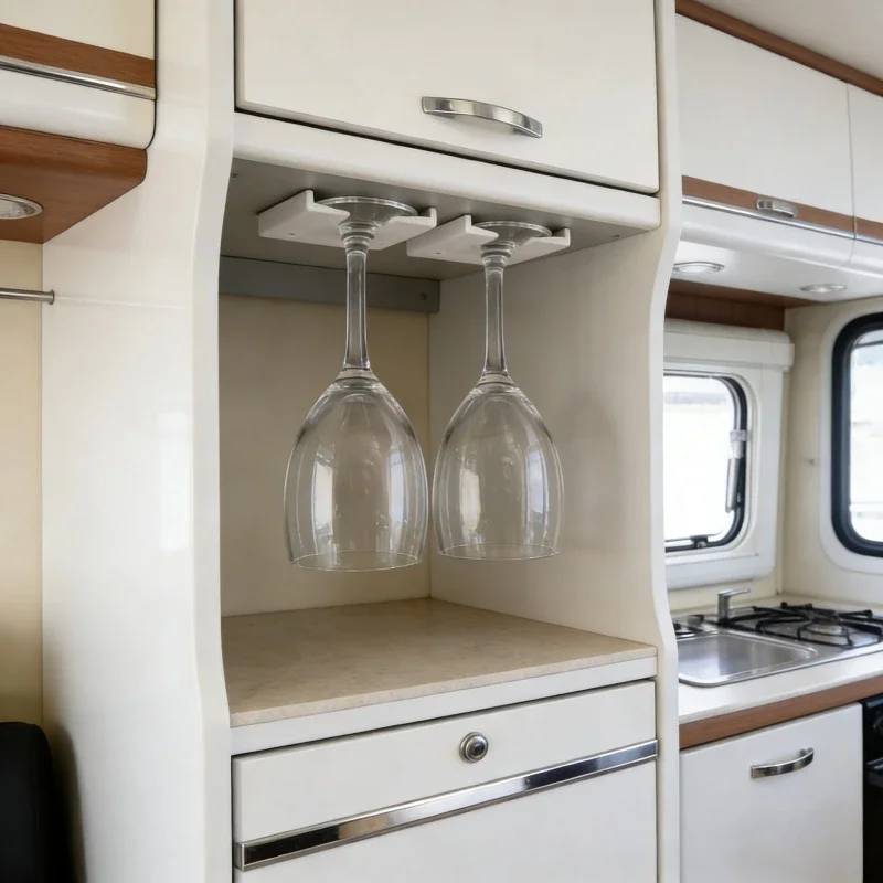 2pcs RV Hanging Wine Glass Holder, Punch-free Car Stemware Suspension Rack, Camping Travel Storage Tool