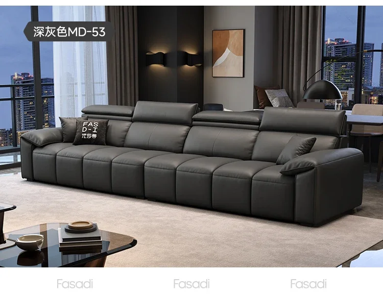 Modern simple living room sofa piano keys straight row all leather sofa