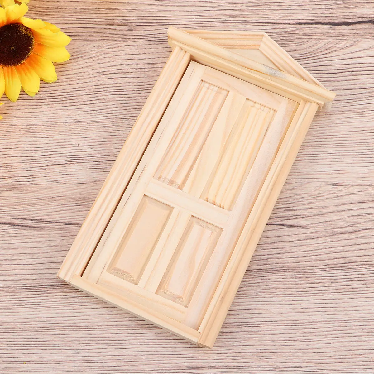 

Mini House Wood Door Wood Color Traditional Style One Way Opening 9x175cm 6-Panel Steeple Top Miniature Exterior Living Room