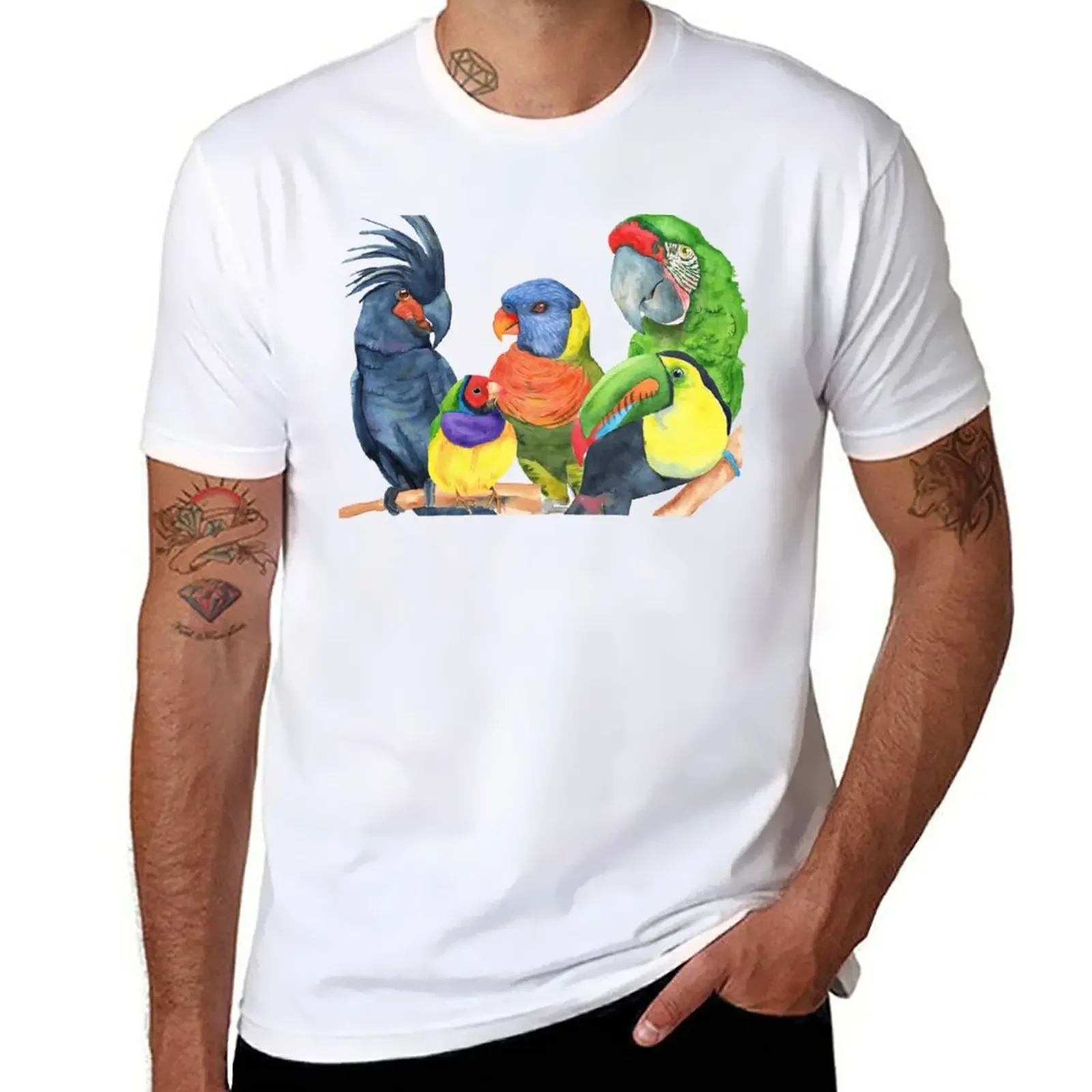 New parrots bird watercolor toucan finch lory, cockatoo, macaw T-Shirt kawaii clothes custom t shirts cute tops t shirt men