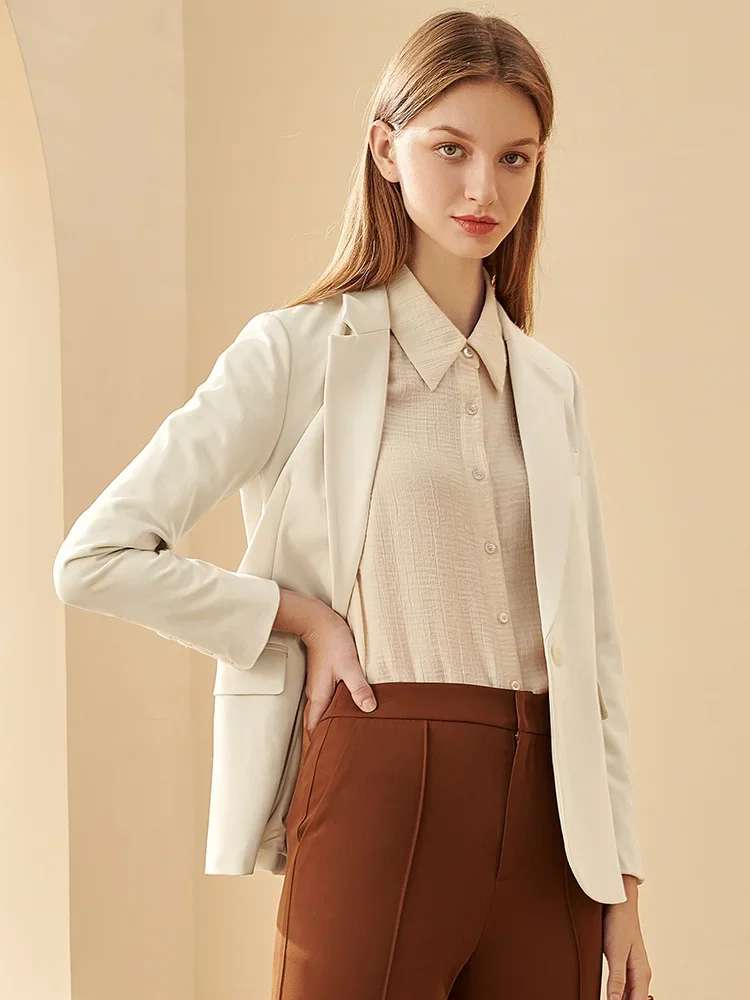 SENTUBILA Office Lady Solid Blazer Professional Three Quarter Sleeve Straight Business Suit Jacket Blazer For Women 101X29035