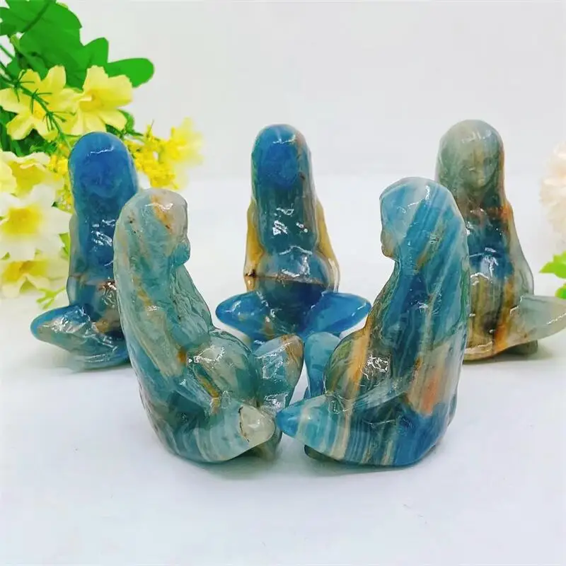 8CM Natural Blue Onyx Goddness Gaia Mother Earth Crystal Sexy Lady Pregnant Woman Art Statue Gift For Decor 1PCS