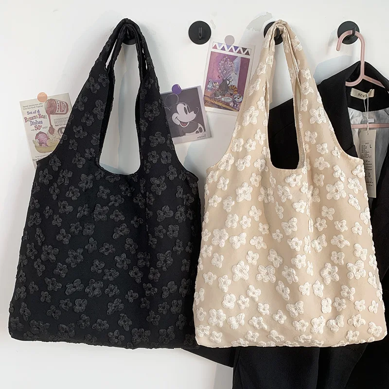 Ladies Vest Lace Canvas Bag Design Tote Bag Simple Fairy Flower Lace Shoulder Bag Tote Bag Capacity Ladies Shopping Bag