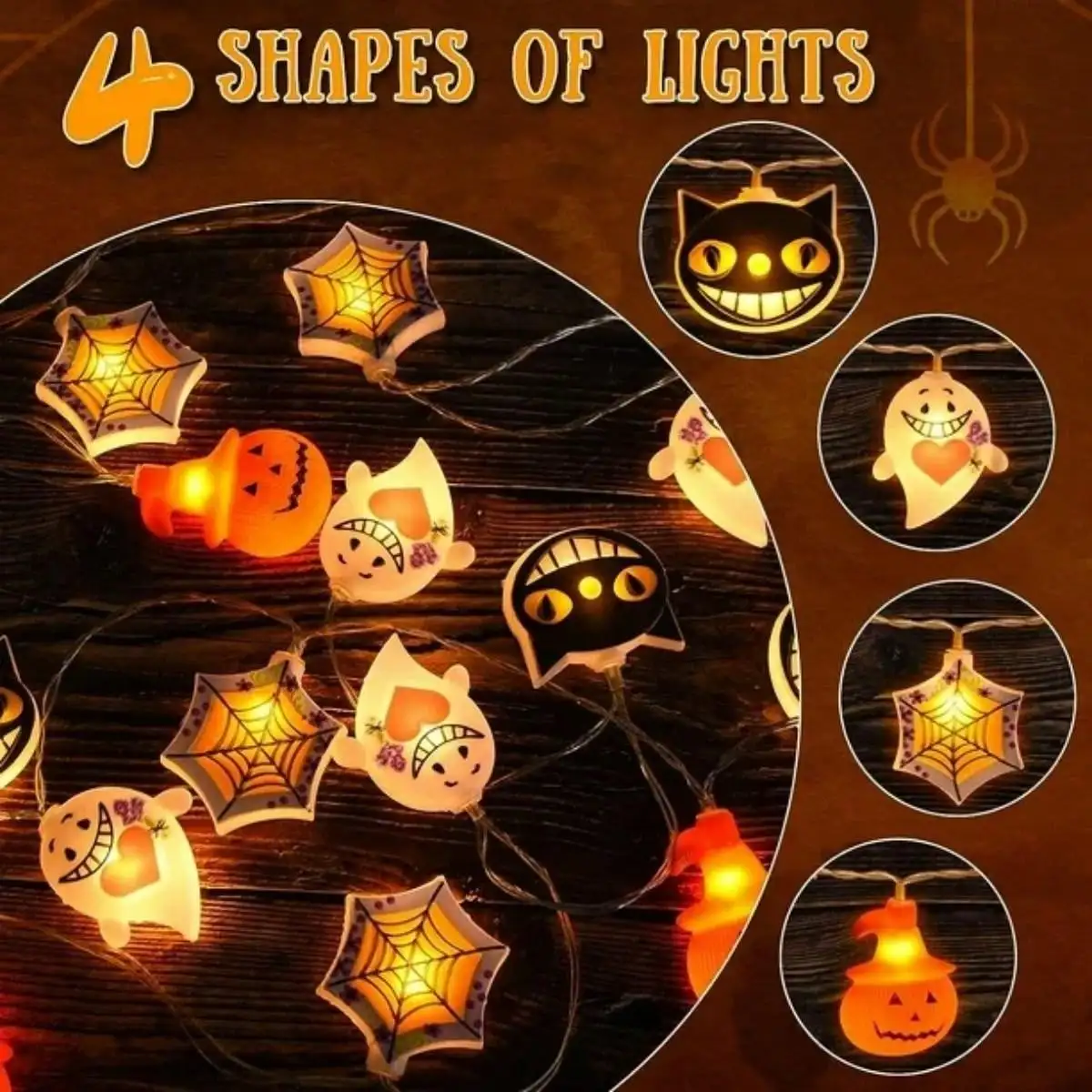 1PC 10/20LED Halloween 3D Pumpkin Specter Ghost Spider Web String Lights Theme Party Atmosphere Light Battery Operated For Home