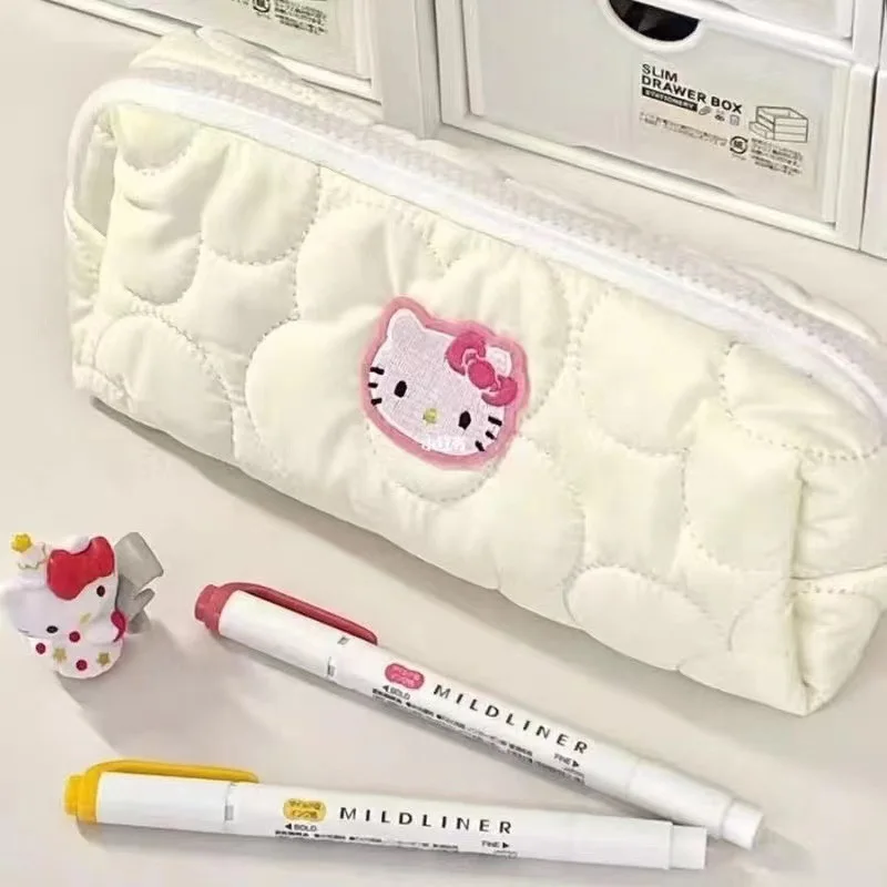 Sanrio Hello Kitty Pencil Pouch Large Capacity Pen Case Cute Kt Cat Cosmetic Bag Girls Student Supplies Stationery Gifts