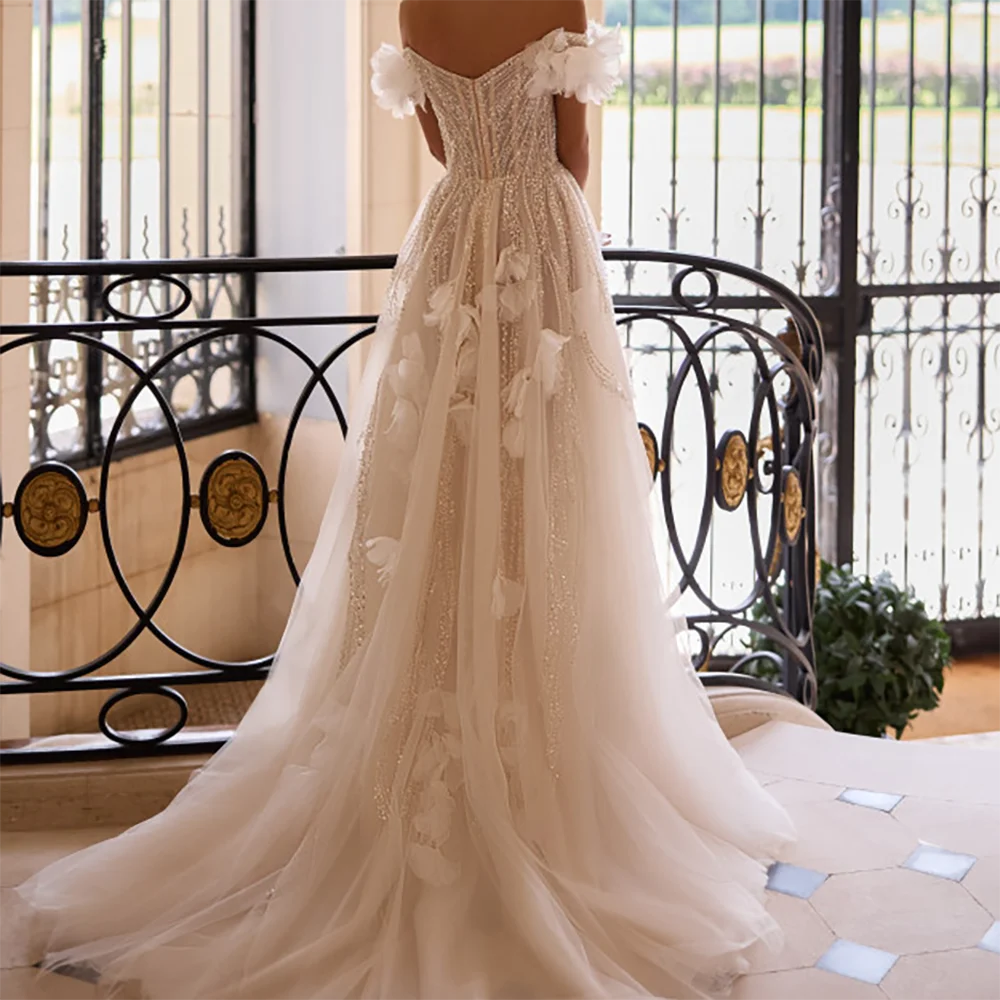 Vestidos de novia elegantes con hombros descubiertos, sin mangas, corte en A, personalizados
