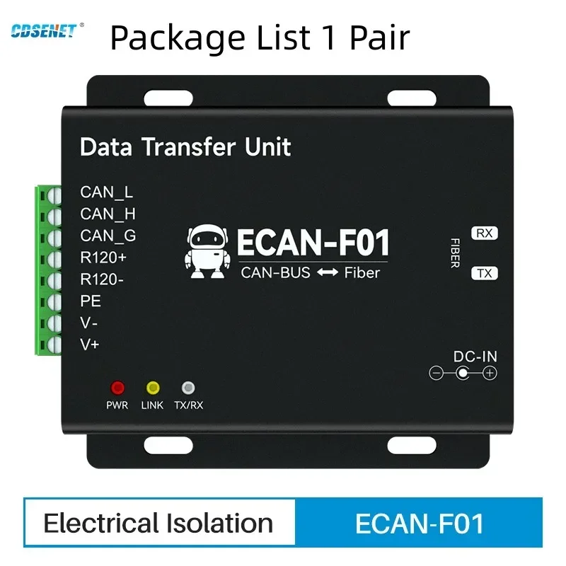 

CDSENET CAN To Fiber Optic Wireless Transceiver ECAN-F01 CANBUS Long Distance 20km Baud Rate 5k-1M High Speed Data Conversion