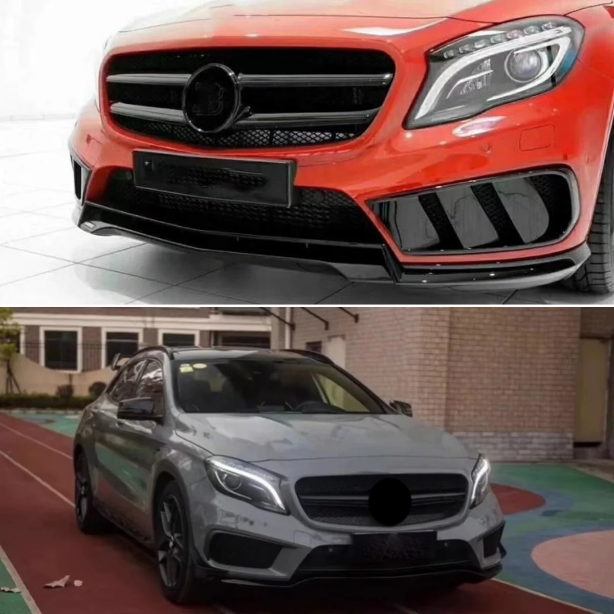 

Неокрашенный pp объемный круг для Mercedes-Benz GLA200 GLA260 2015-2019, модифицированная решетка переднего бампера, решетка радиатора, рамка противотуманной фары