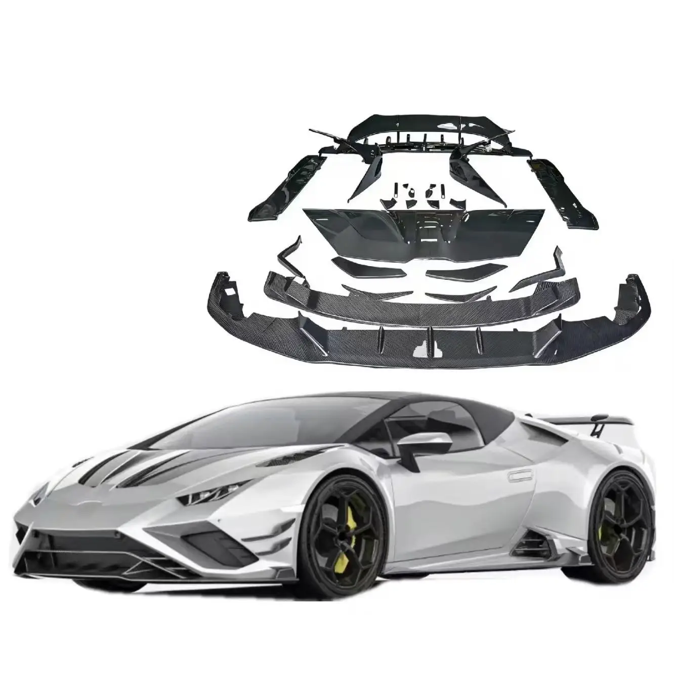 New for Huracan EVO RWD PK Style Dry Carbon  Side Skirt Spoiler Diffuser Front Shovel Cover