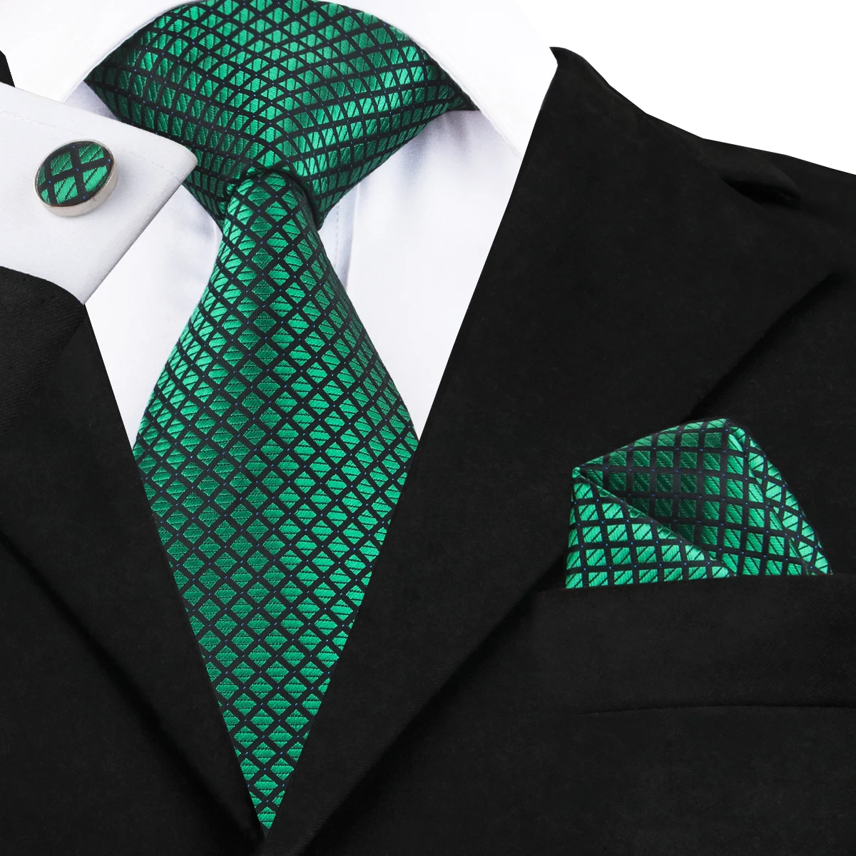 Hi-Tie New Clasic Grey Tie for Men Silk Fabric Jacquard Woven Tie Hanky Cufflinks Set for Men Designer Fashion Silk Ties SN-1466