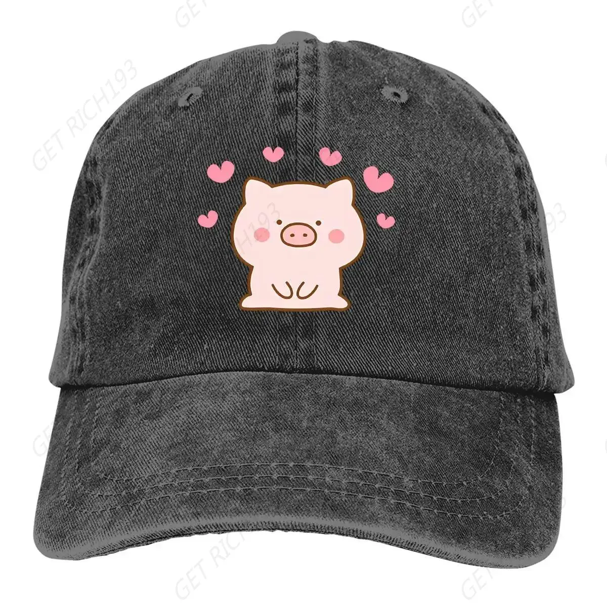 

Washed Men'S Baseball Cap Lots Of Little Hearts Denim Cap Trucker Snapback Caps Dad Hat Pig Emoticon Golf Hats