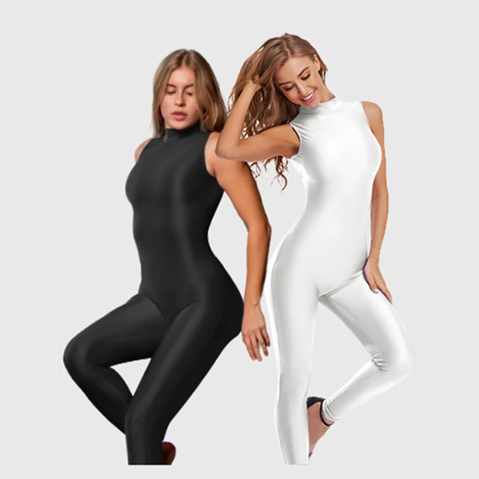 SPEERISE Women Turtleneck Full Lenght Jumpsuits Gymnastics Unitards Spandex Skinny Rompers FemaleZentai Zipper Holloween Wear