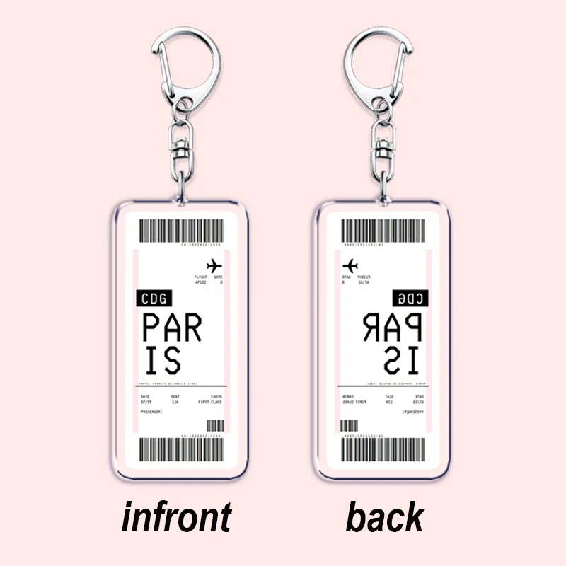 Plane Ticket Boarding Pass Keychain Boston Paris Tokyo New York Keyrings for Accessories Bag Key Chain Ring Jewelry Travel Gifts
