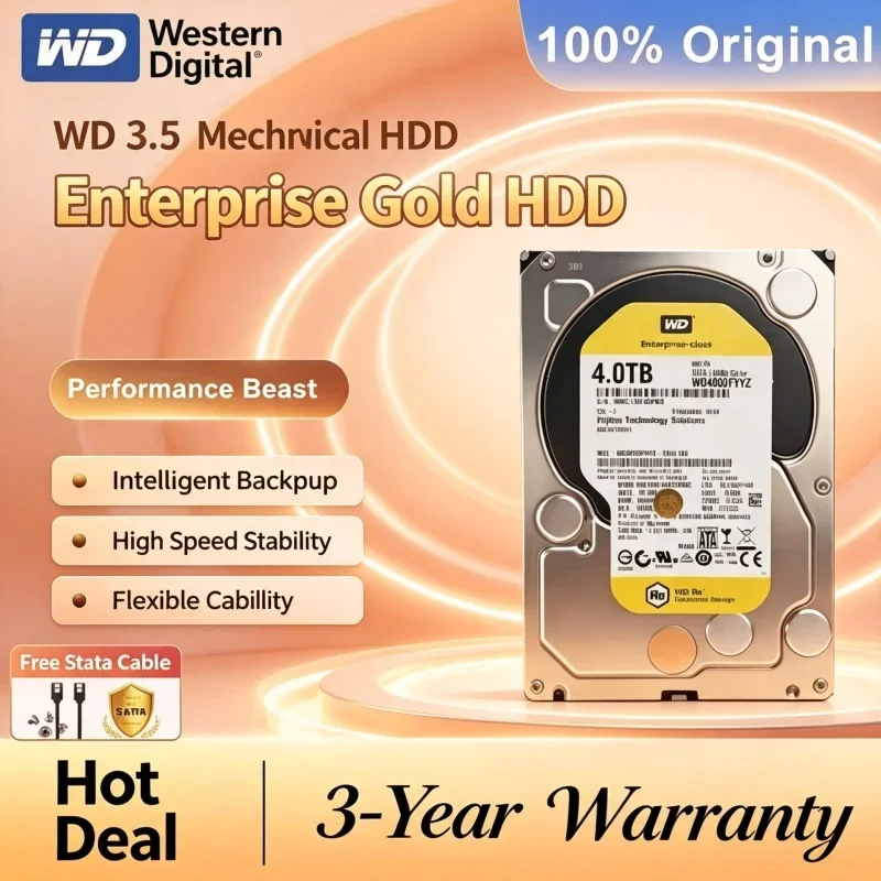 Enterprise Grade Western Digital WD Gold 3.5 Inch Hard Drive 1TB 2TB 4TB Mechanical HDD Suitable For Desktop Surveillance NAS