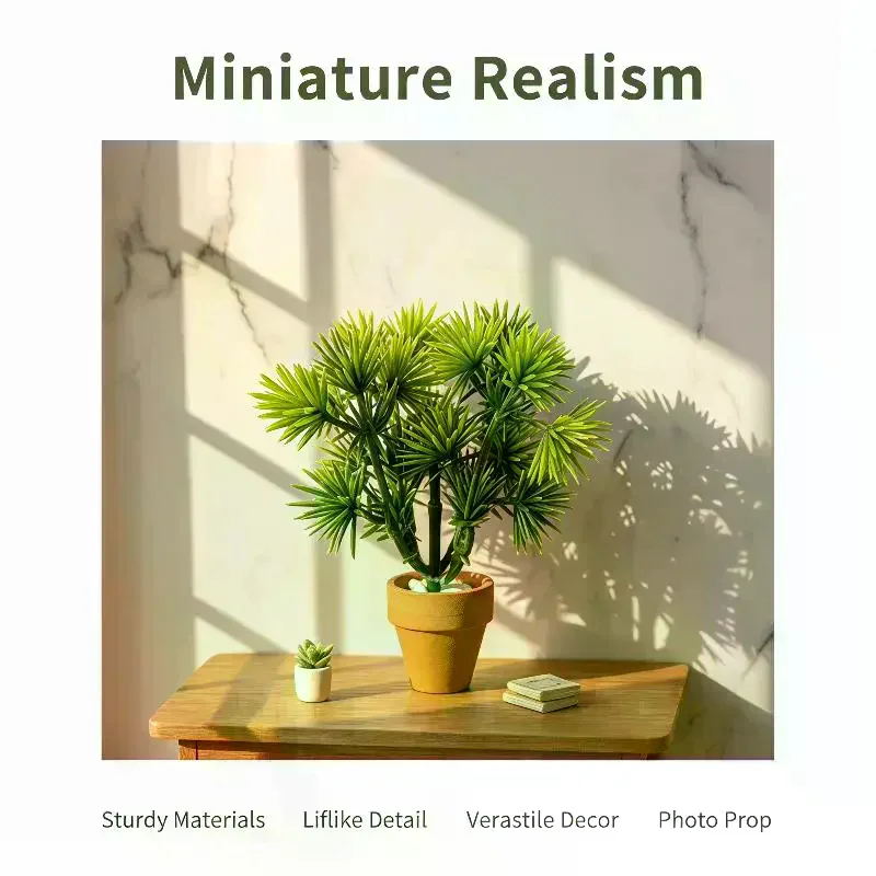 Miniature Pine Needle Potted Plant Artificial Greenery Decoration for Dollhouse Living Room Desk