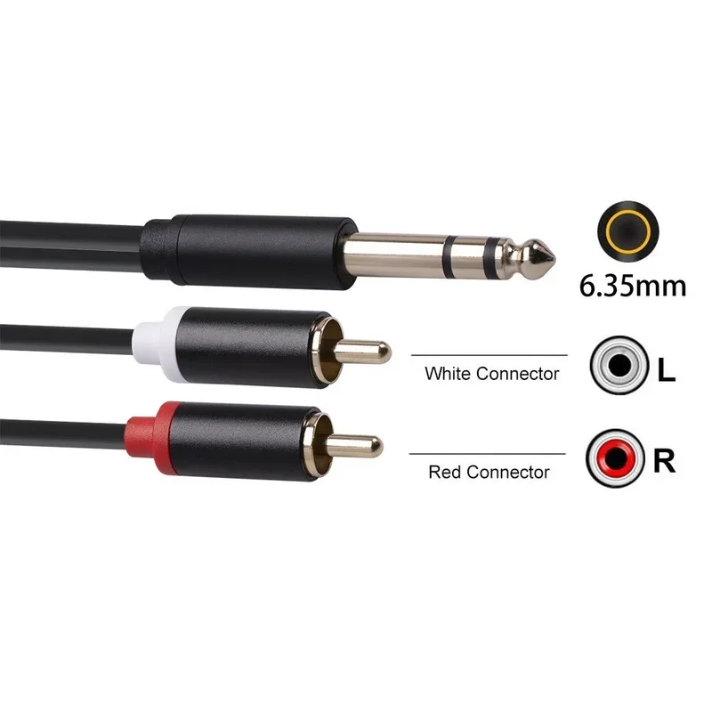 6.35 To 2RCA Lotus Audio Cable Full Copper Conductor Gold-plated Head Large Three-core Stereo Mixer, Power Amplifier