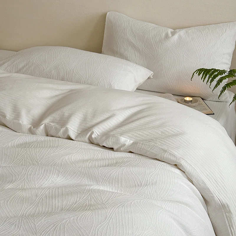 

Customizable Japanese cotton three-layer jacquard texture pattern four-piece set, bedding wabi-sabi sheet quilt cover